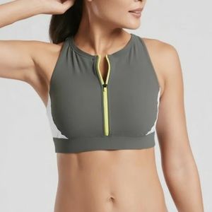 Athleta Colorblock Zip Front Bikini Top, HERB OLIVE SIZE S  - #446691 T0318